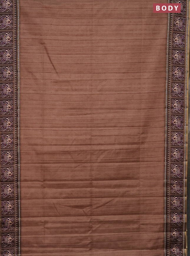 Semi tussar saree sandal and brown with plain body and patola printed border
