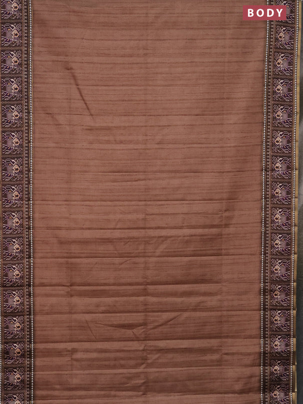 Semi tussar saree sandal and brown with plain body and patola printed border