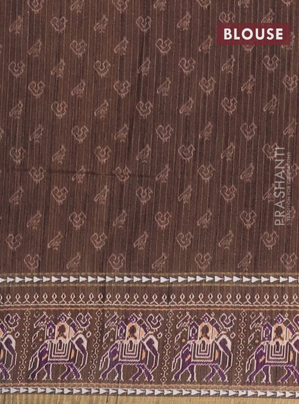Semi tussar saree sandal and brown with plain body and patola printed border