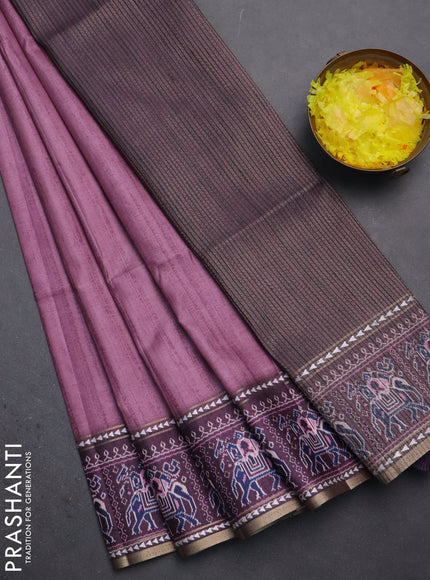 Semi tussar saree mauve pink and wine shade with plain body and patola printed border