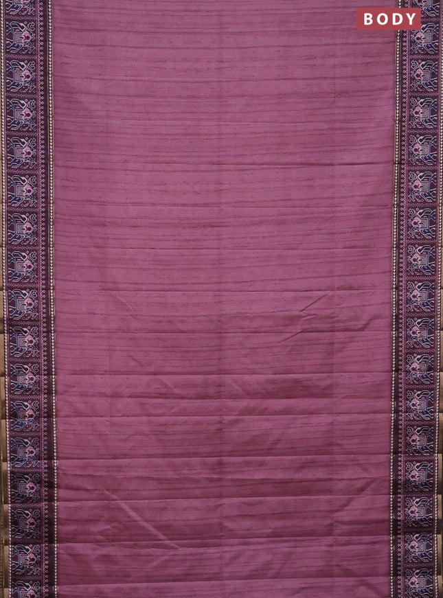 Semi tussar saree mauve pink and wine shade with plain body and patola printed border