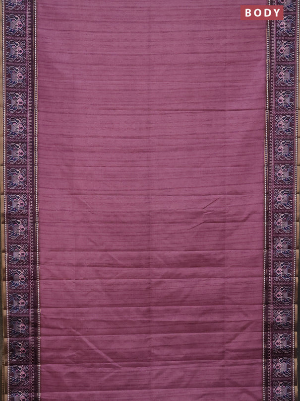 Semi tussar saree mauve pink and wine shade with plain body and patola printed border