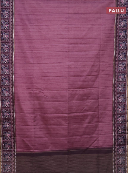 Semi tussar saree mauve pink and wine shade with plain body and patola printed border