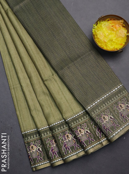 Semi tussar saree pastel green and sap green with plain body and patola printed border