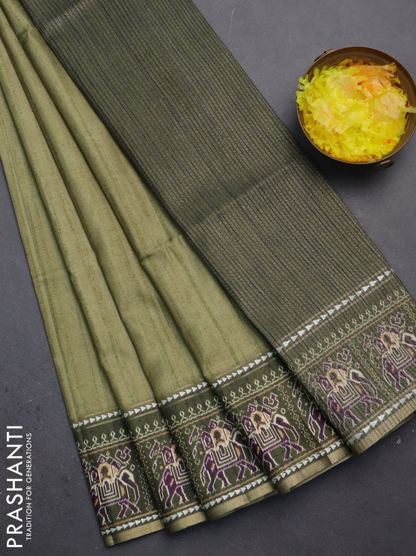 Semi tussar saree pastel green and sap green with plain body and patola printed border