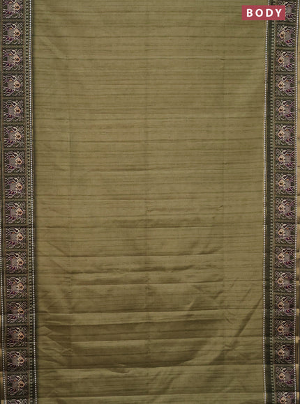 Semi tussar saree pastel green and sap green with plain body and patola printed border