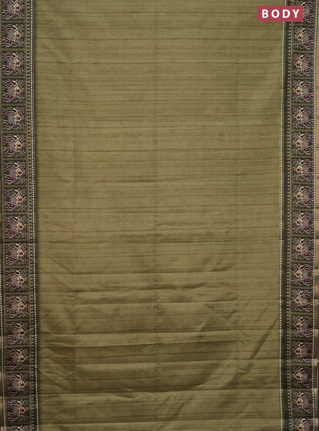 Semi tussar saree pastel green and sap green with plain body and patola printed border