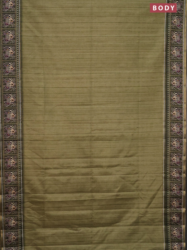 Semi tussar saree pastel green and sap green with plain body and patola printed border