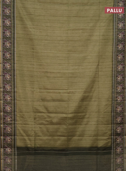 Semi tussar saree pastel green and sap green with plain body and patola printed border