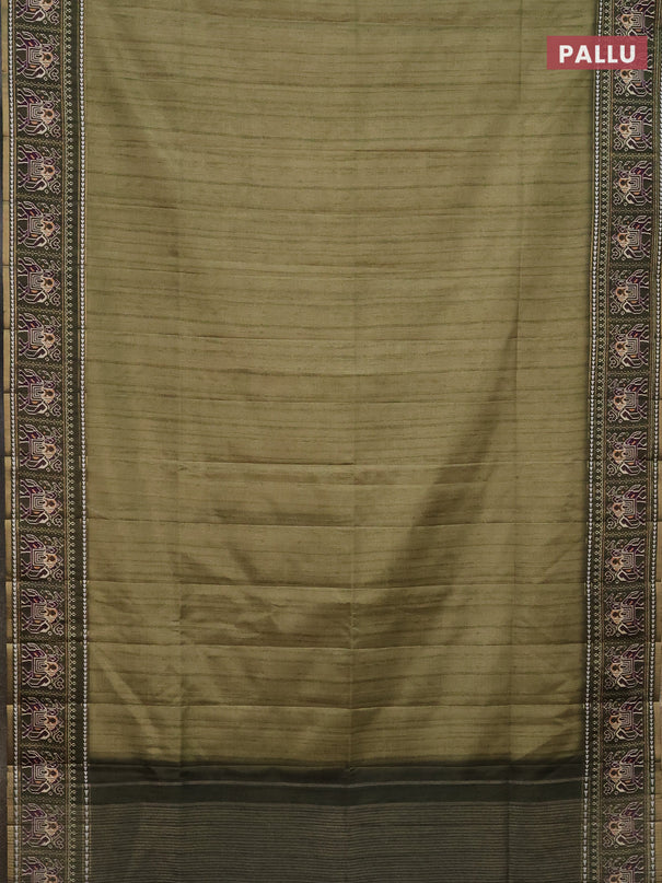 Semi tussar saree pastel green and sap green with plain body and patola printed border