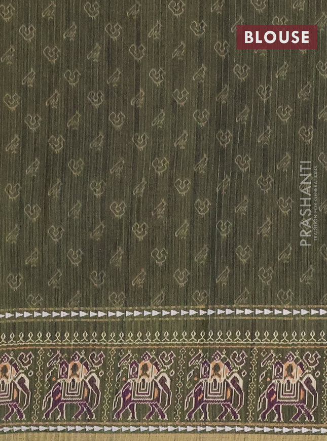 Semi tussar saree pastel green and sap green with plain body and patola printed border