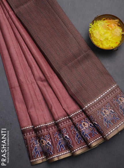 Semi tussar saree pastel maroon and brown with plain body and patola printed border