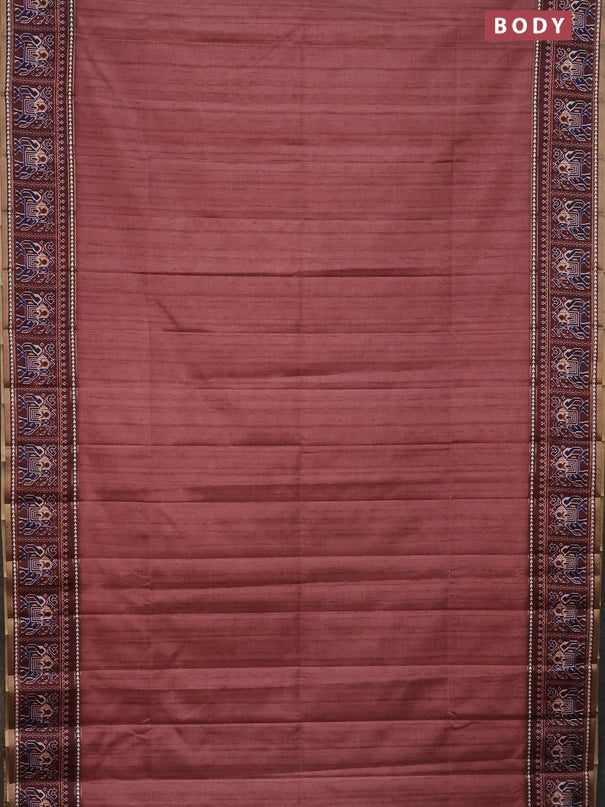 Semi tussar saree pastel maroon and brown with plain body and patola printed border