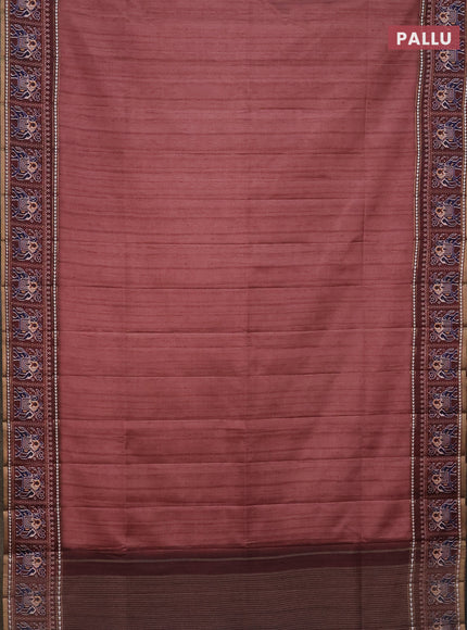 Semi tussar saree pastel maroon and brown with plain body and patola printed border