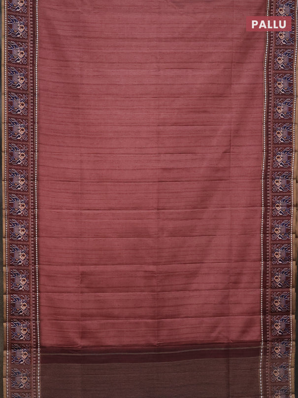 Semi tussar saree pastel maroon and brown with plain body and patola printed border