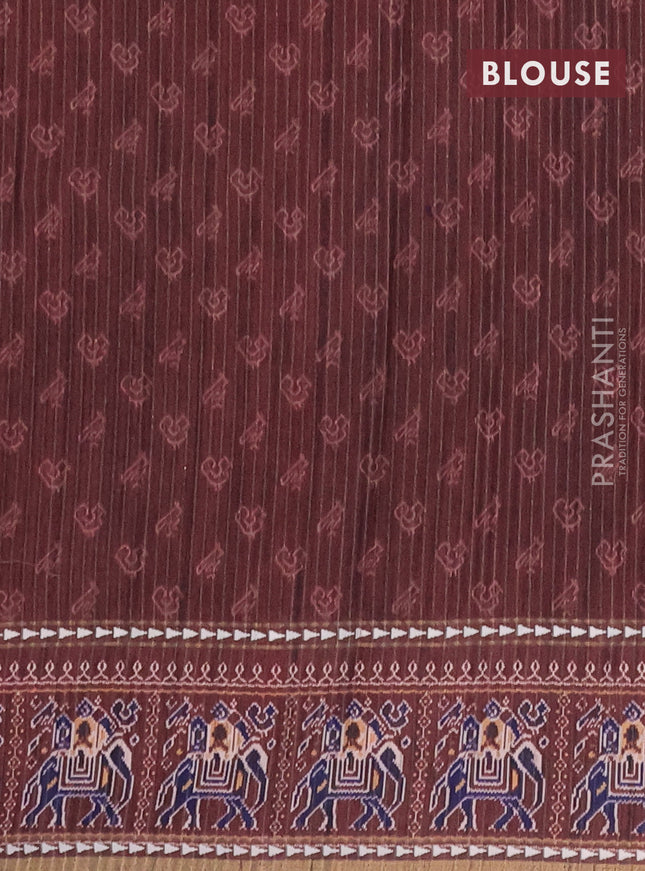 Semi tussar saree pastel maroon and brown with plain body and patola printed border