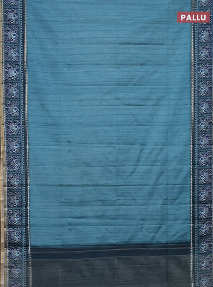 Semi tussar saree teal blue and peacock blue with plain body and patola printed border