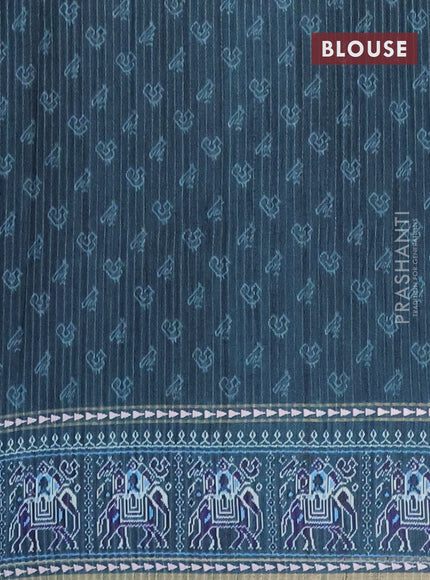 Semi tussar saree teal blue and peacock blue with plain body and patola printed border