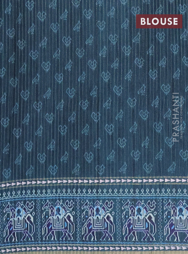 Semi tussar saree teal blue and peacock blue with plain body and patola printed border