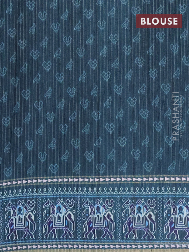 Semi tussar saree teal blue and peacock blue with plain body and patola printed border