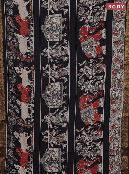 Kalamkari semi silk saree black and beige with allover prints and zari woven border