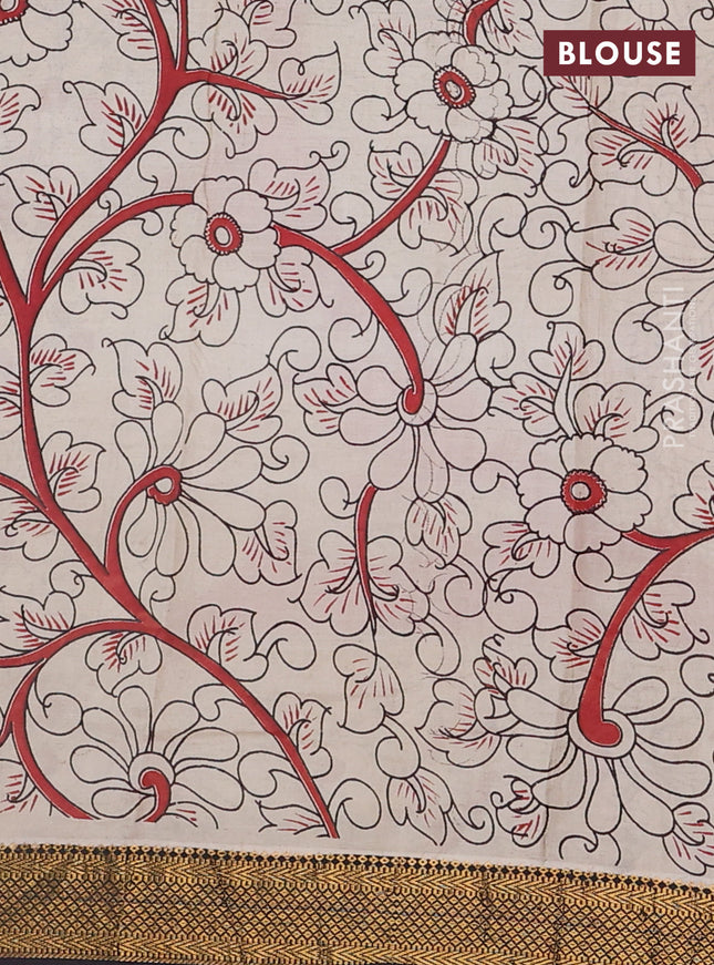 Kalamkari semi silk saree black and beige with allover prints and zari woven border