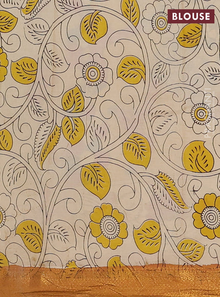 Kalamkari semi silk saree pink and dark mustard with allover prints and zari woven border