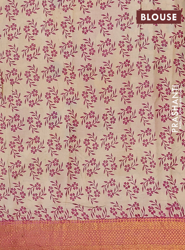 Kalamkari semi silk saree blue and pink with allover prints and zari woven border