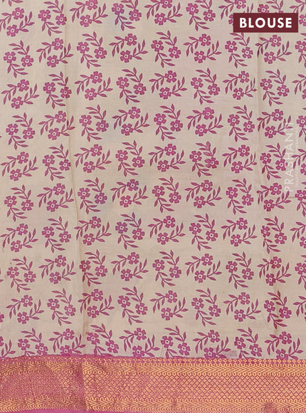 Kalamkari semi silk saree light green and pink with allover prints and zari woven border