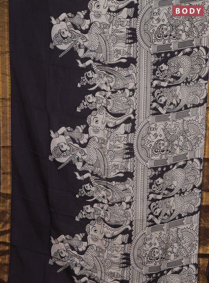 Kalamkari semi silk saree black with allover prints and zari woven border