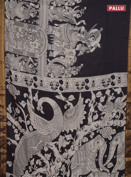 Kalamkari semi silk saree black with allover prints and zari woven border