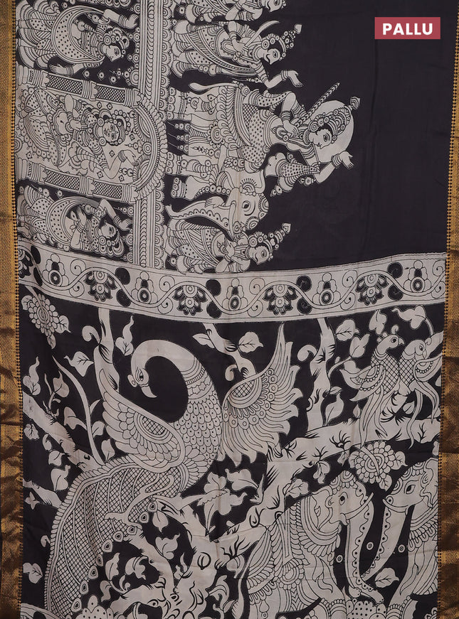 Kalamkari semi silk saree black with allover prints and zari woven border