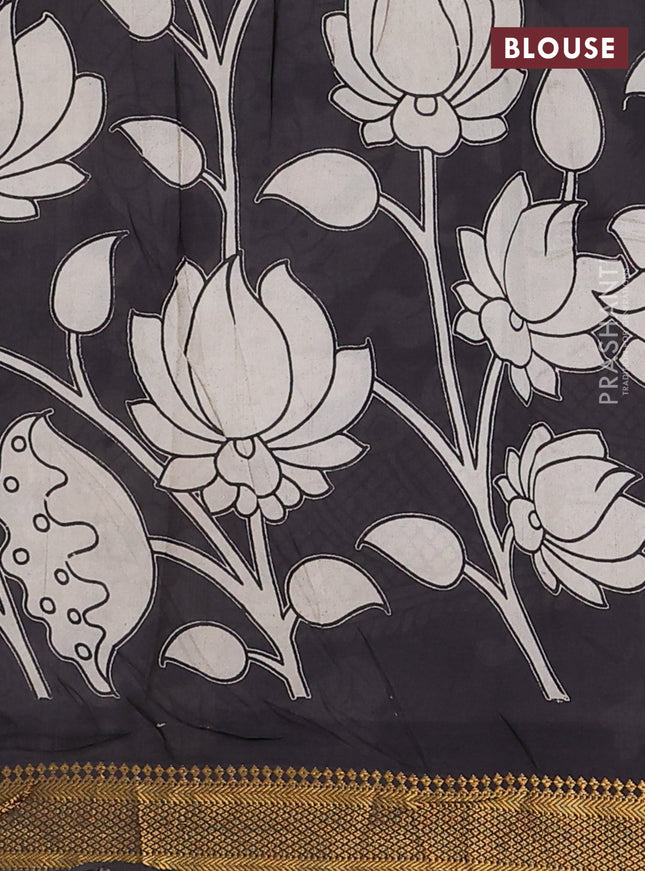 Kalamkari semi silk saree black with allover prints and zari woven border