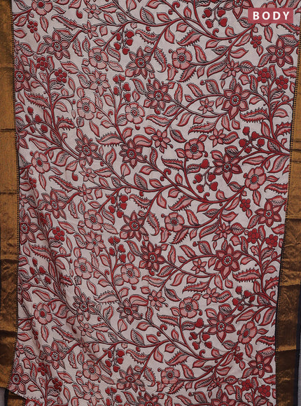 Kalamkari semi silk saree beige maroon and black with allover prints and zari woven border