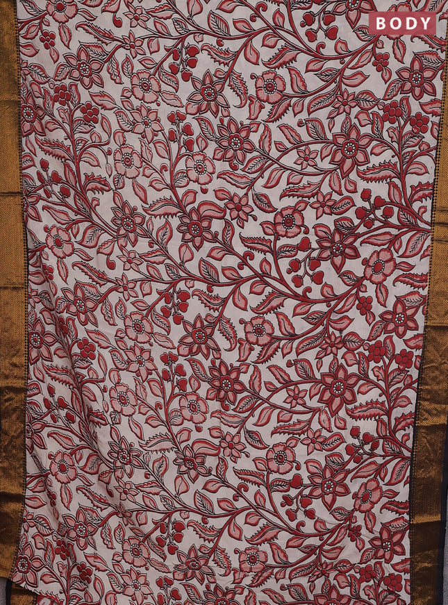Kalamkari semi silk saree beige maroon and black with allover prints and zari woven border