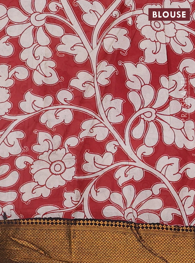 Kalamkari semi silk saree beige maroon and black with allover prints and zari woven border