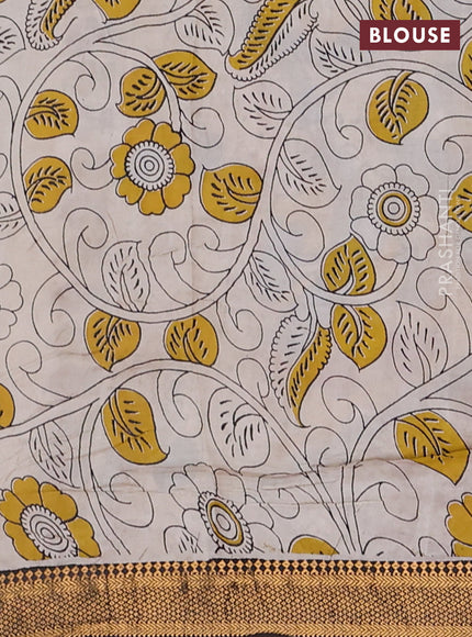 Kalamkari semi silk saree blue and black with allover prints and zari woven border