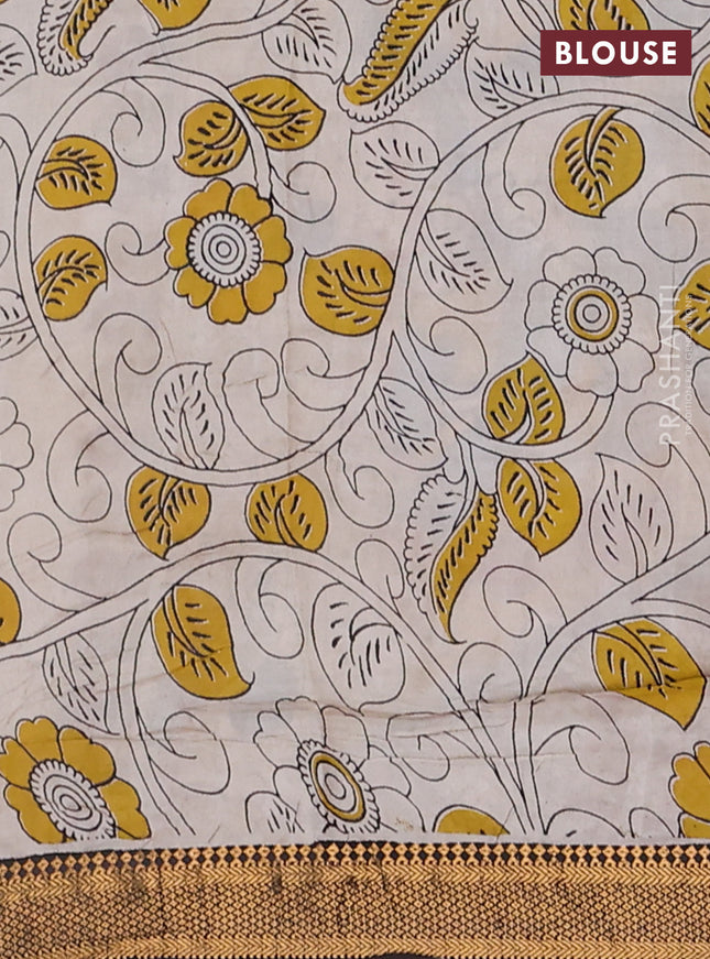 Kalamkari semi silk saree blue and black with allover prints and zari woven border