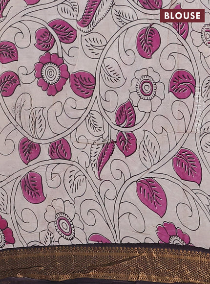 Kalamkari semi silk saree brown and black with allover prints and zari woven border