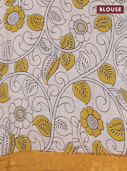 Kalamkari semi silk saree maroon and dark mustard with allover prints and zari woven border