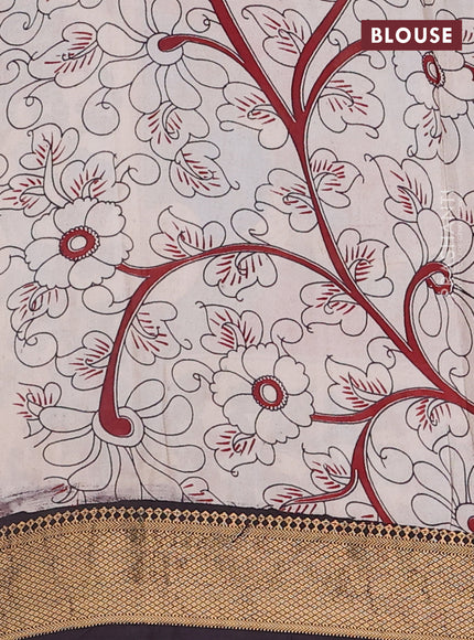 Kalamkari semi silk saree grey maroon and black with allover prints and zari woven border