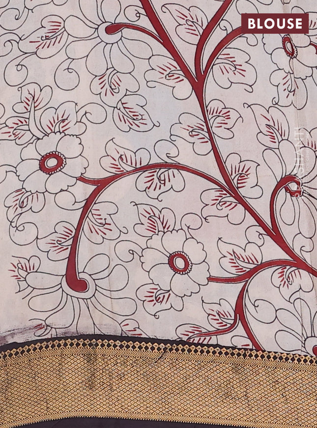 Kalamkari semi silk saree grey maroon and black with allover prints and zari woven border