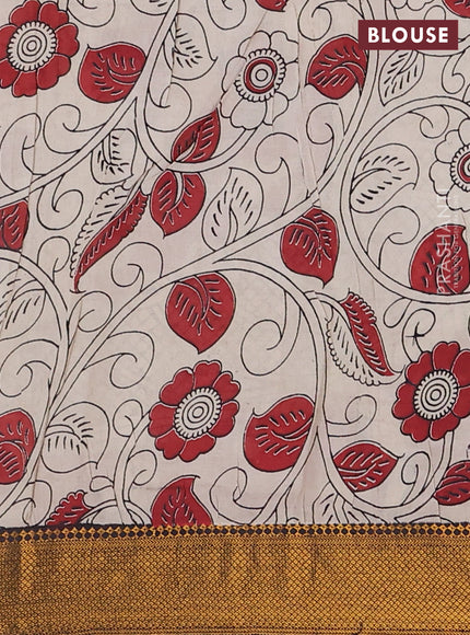 Kalamkari semi silk saree black maroon and beige with allover prints and zari woven border