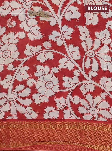 Kalamkari semi silk saree beige and rust shade with allover prints and zari woven border