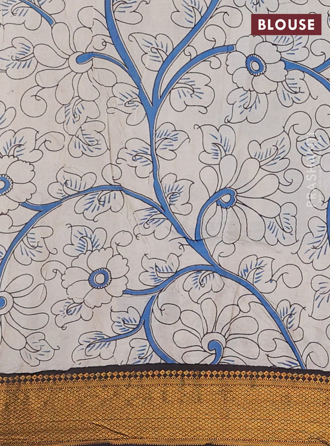 Kalamkari semi silk saree blue and black with allover prints and zari woven border