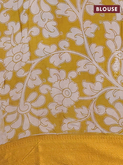 Kalamkari semi silk saree beige and mustard yellow with allover prints and zari woven border