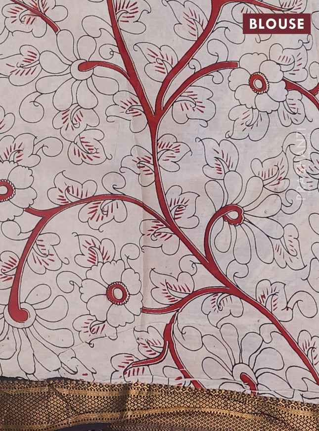 Kalamkari semi silk saree blue and black with allover prints and zari woven border