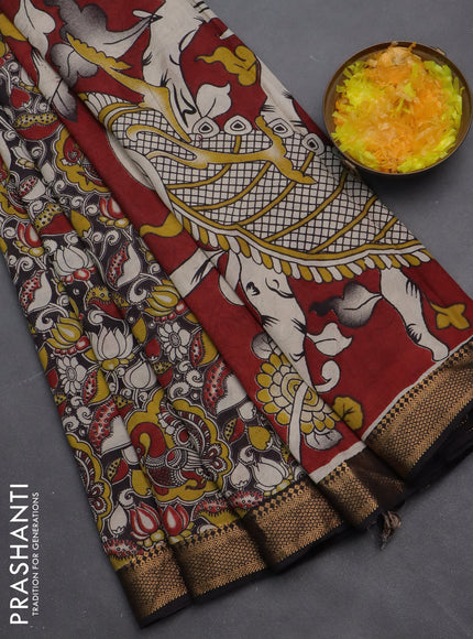 Kalamkari semi silk saree black with allover prints and zari woven border