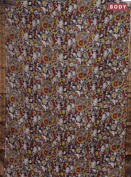 Kalamkari semi silk saree black with allover prints and zari woven border