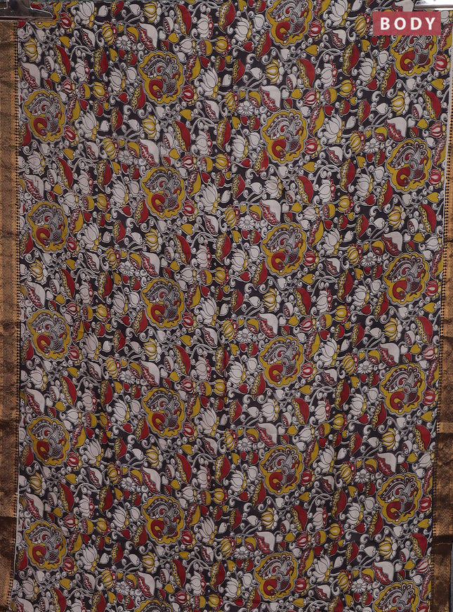 Kalamkari semi silk saree black with allover prints and zari woven border